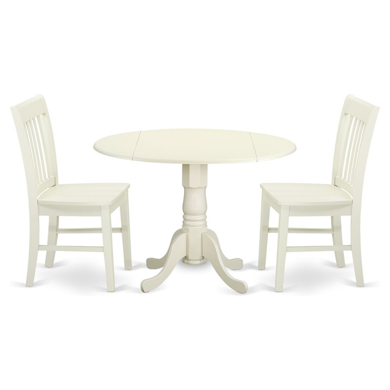 East West Furniture Dublin 3-piece Traditional Wood Dining Set in Linen White