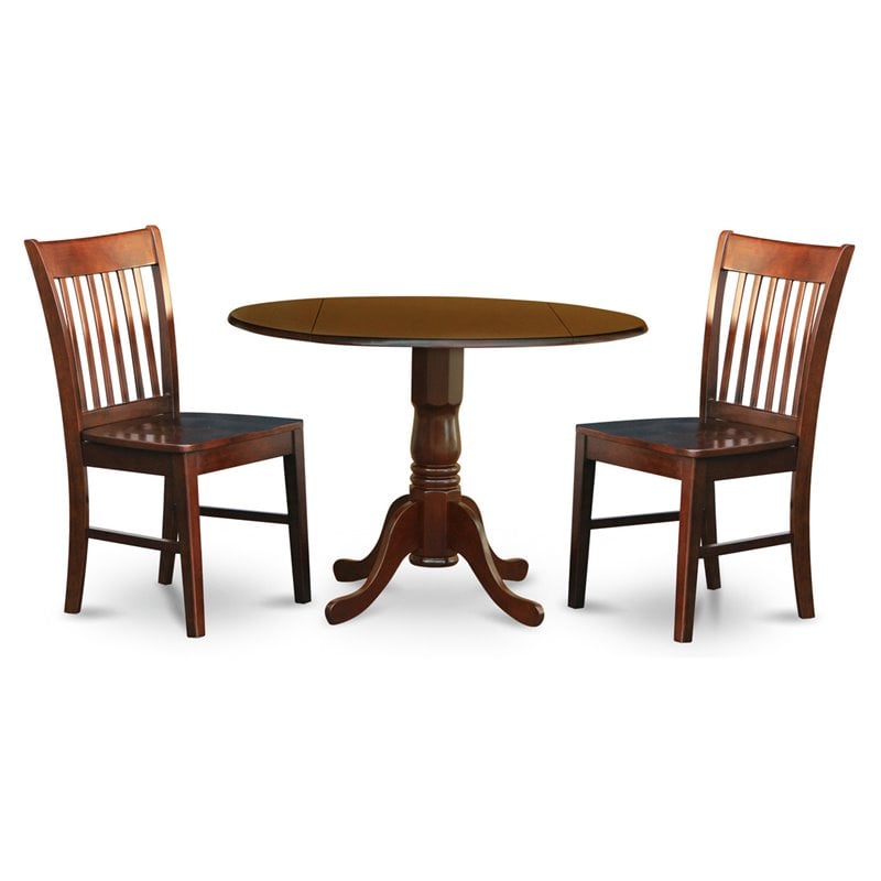 East West Furniture Dublin 3-piece Wood Dining Table Set in Mahogany