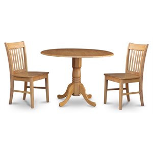 East West Furniture Dublin 3-piece Traditional Wood Dining Room Set in Oak