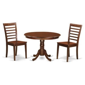 East West Furniture Hartland 3-piece Dining Chair & Round Table Set in Mahogany