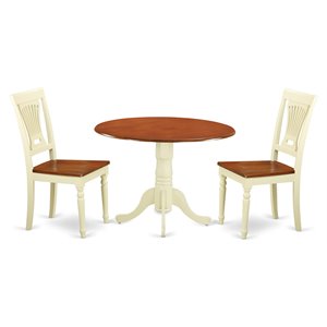 East West Furniture Dublin 3-piece Wood Dining Room Set in Buttermilk/Cherry