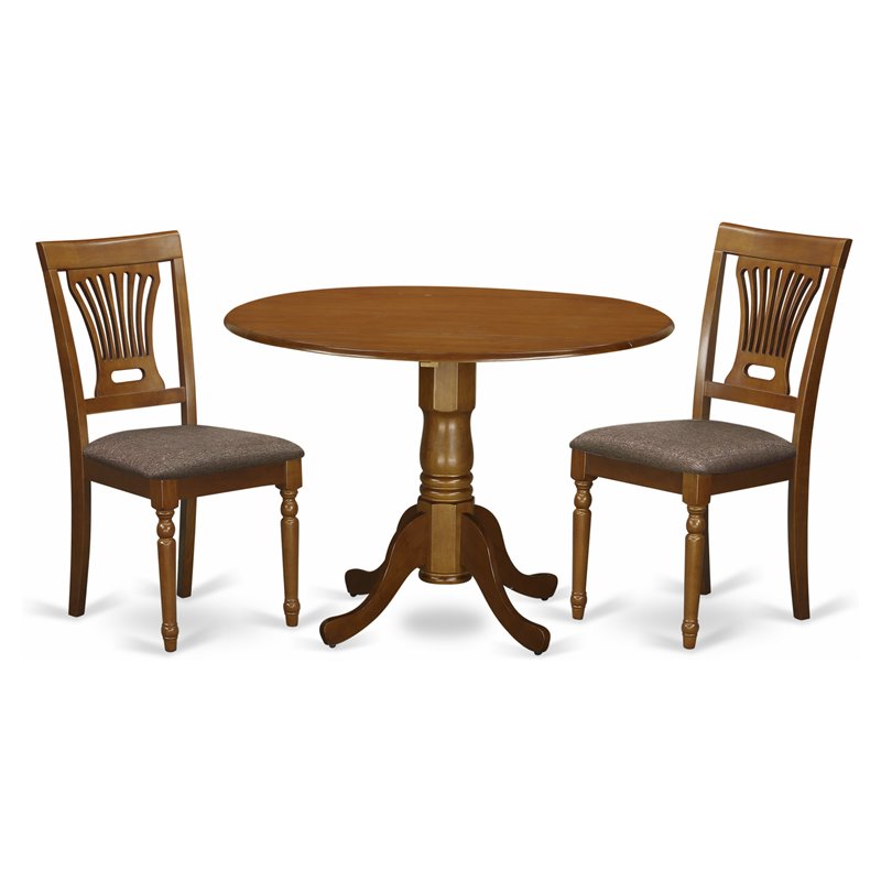 East West Furniture Dublin 3-piece Wood Dining Table Set in Saddle Brown