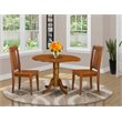 East West Furniture Dublin 3-piece Dining Set with Round Table in Saddle Brown
