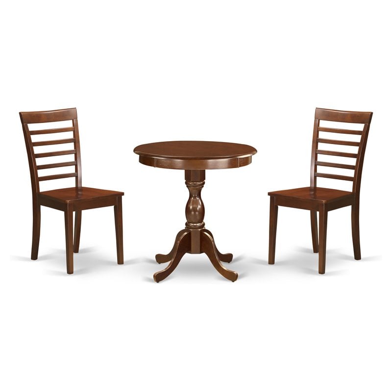 East West Furniture Eden 3-piece Wood Seat Chair & Dining Table Set in Mahogany