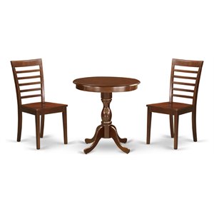 East West Furniture Eden 3-piece Wood Seat Chair & Dining Table Set in Mahogany