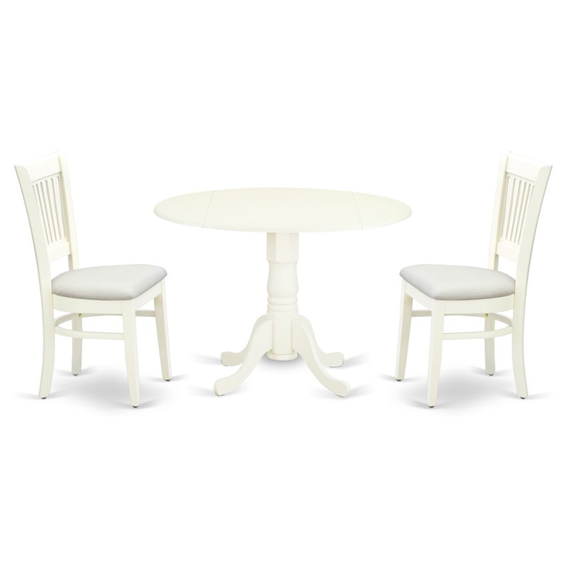East West Furniture Dublin 3-piece Dining Set with Slatted Back in Linen White