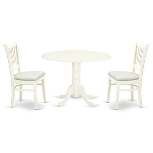 East West Furniture Dublin 3-piece Dining Set with Slatted Back in Linen White