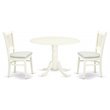 East West Furniture Dublin 3-piece Dining Set with Slatted Back in Linen White
