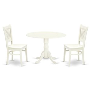 East West Furniture Dublin 3-piece Dining Set with Slatted Chair Back in White