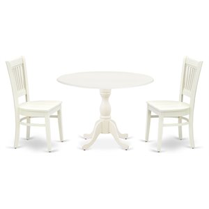 East West Furniture Dublin 3-piece Dining Set with Slatted Back Chairs in White