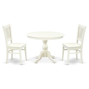 East West Furniture Hartland 3-piece Dining Set with Wood Seat in Linen White