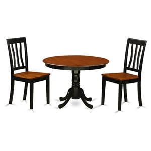 East West Furniture Hartland 3-piece Dining Set with Round Table in Black/Cherry