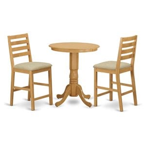East West Furniture Eden 3-piece Dining Set with Counter Height Stools in Oak