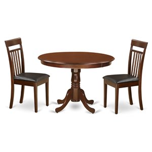 East West Furniture Hartland 3-piece Dining Set with Leather Seat in Mahogany