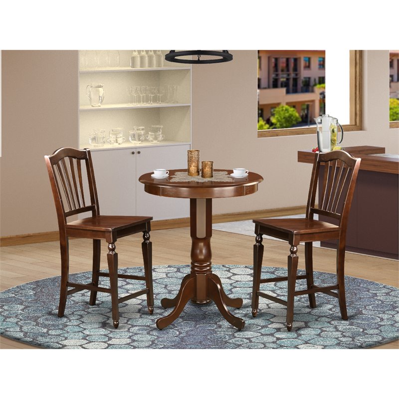 East West Furniture Eden 3-piece Dining Set w/ Counter Height Stools in Mahogany