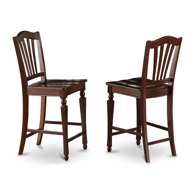 East West Furniture Eden 3-piece Dining Set w/ Counter Height Stools in Mahogany