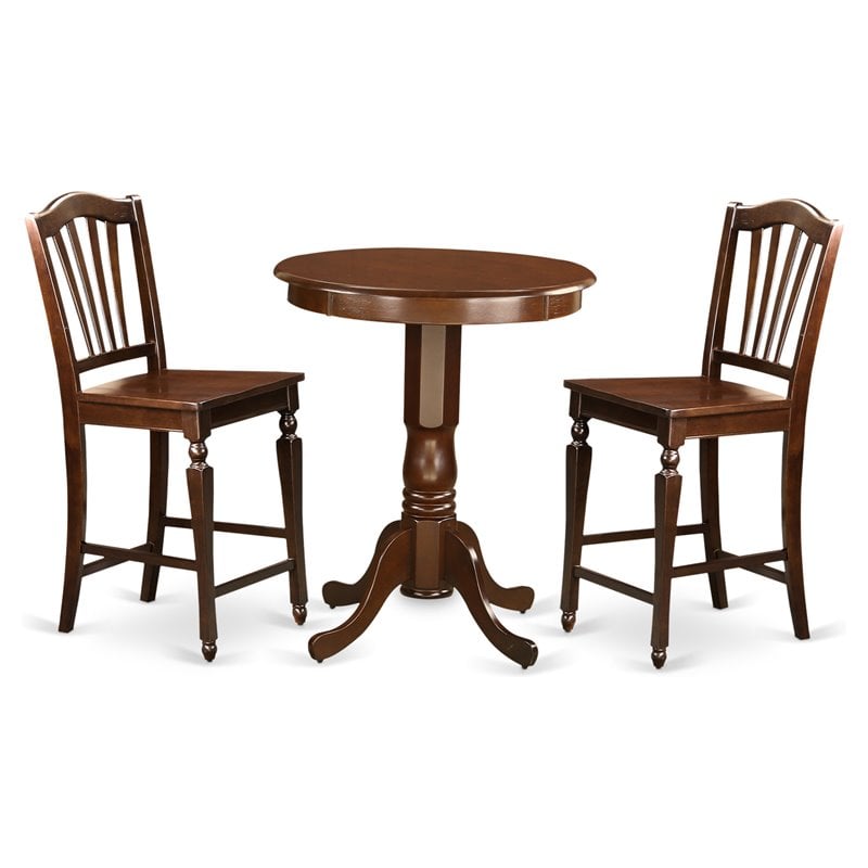 East West Furniture Eden 3-piece Dining Set w/ Counter Height Stools in Mahogany