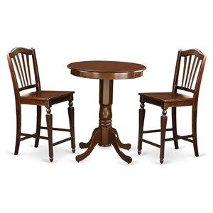 East West Furniture Eden 3-piece Dining Set w/ Counter Height Stools in Mahogany