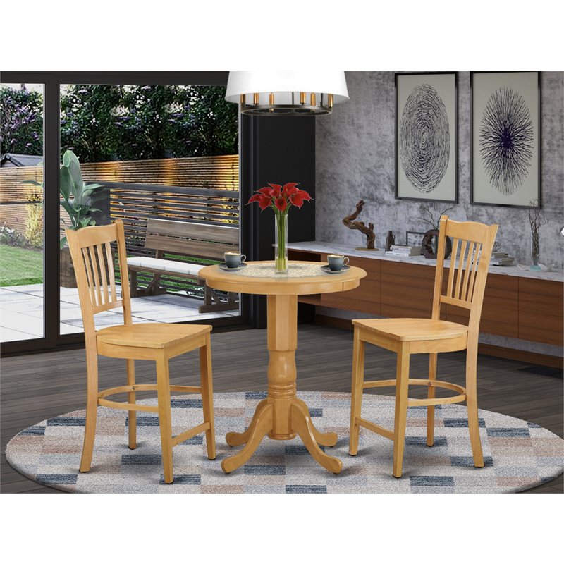 East West Furniture Eden 3-piece Wood Dining Table and Dinette Chair Set in Oak