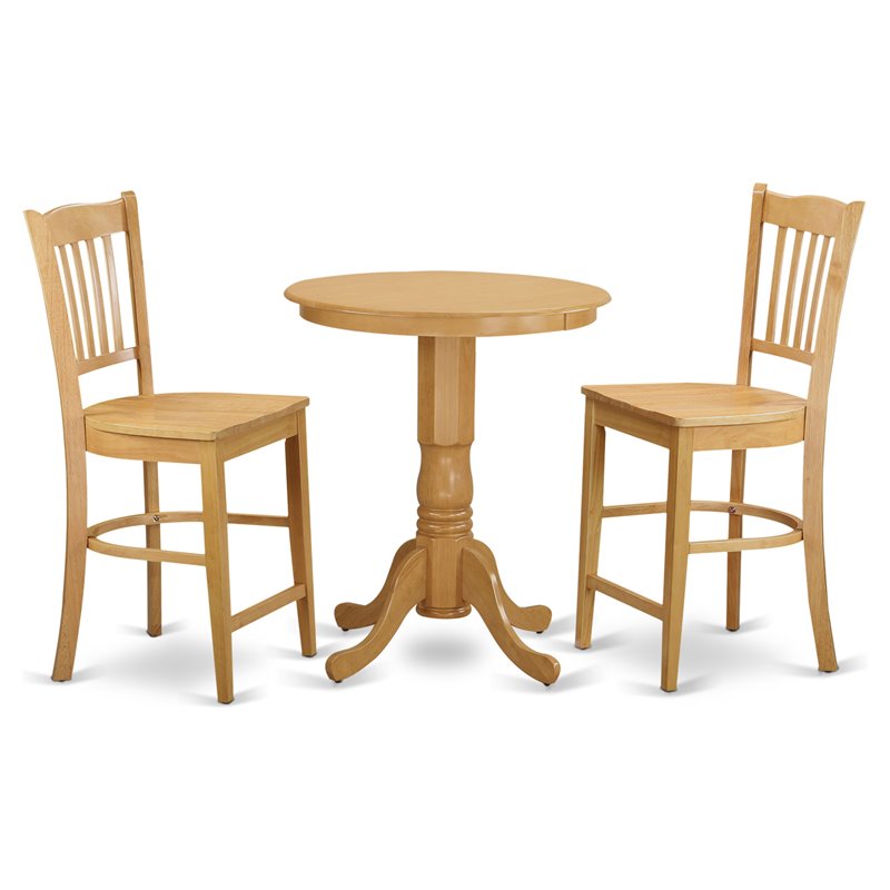 East West Furniture Eden 3-piece Wood Dining Table and Dinette Chair Set in Oak
