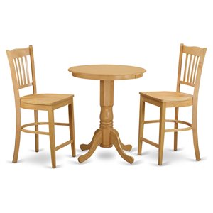 East West Furniture Eden 3-piece Wood Dining Table and Dinette Chair Set in Oak