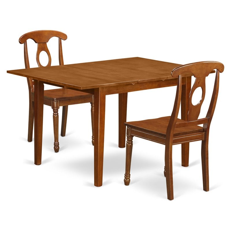 East West Furniture Milan 3-piece Dining Table and Chair Set in Saddle Brown