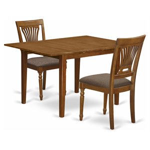 East West Furniture Milan 3-piece Dining Set with Cushion Chairs in Saddle Brown