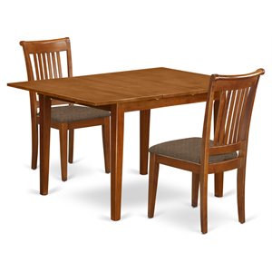 East West Furniture Milan 3-piece Wood Dining Room Set in Saddle Brown