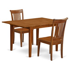 East West Furniture Milan 3-piece Wood Kitchen Table Set in Saddle Brown