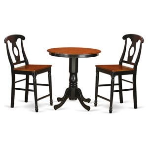 East West Furniture Eden 3-piece Wood Counter Height Dining Set in Black/Cherry