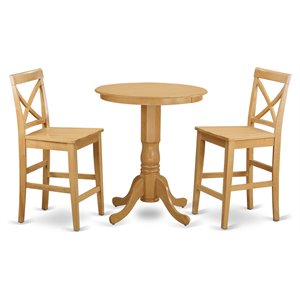 East West Furniture Eden 3-piece Wood Pub Table and Dinette Chair Set in Oak