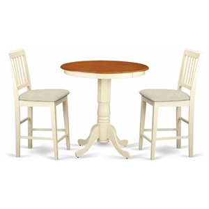 East West Furniture Eden 3-piece Dining Table and Chair Set in Buttermilk/Cherry