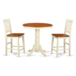 East West Furniture Eden 3-piece Dining Set with Stool in Buttermilk/Cherry