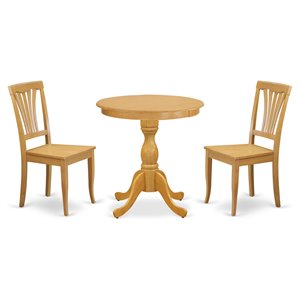 East West Furniture Eden 3-piece Dining Set with Wood Seat Chairs in Oak