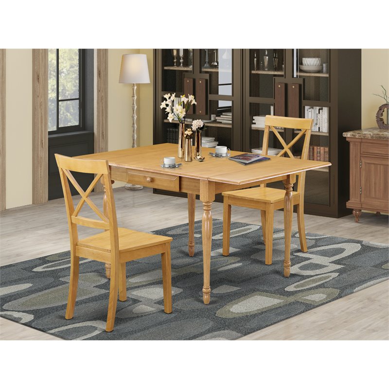 East West Furniture Monza 3-piece Wood Dining Set with X Back Chairs in Oak