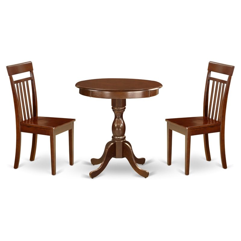 East West Furniture Eden 3-piece Wood Kitchen Table and Chair Set in Mahogany