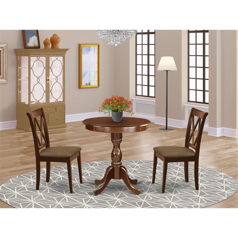East West Furniture Eden 3-piece Wood Kitchen Table and Chairs in Mahogany