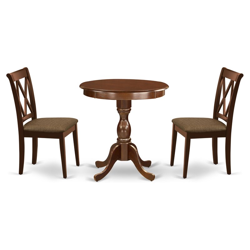 East West Furniture Eden 3-piece Wood Kitchen Table and Chairs in Mahogany