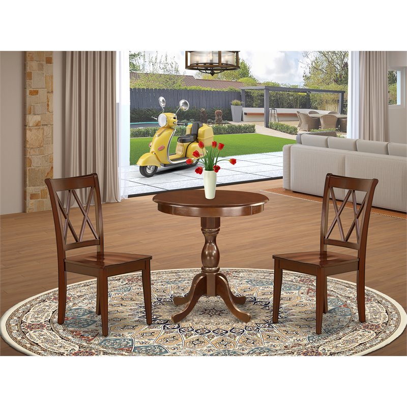 East West Furniture Eden 3-piece Wood Chair and Kitchen Table Set in Mahogany