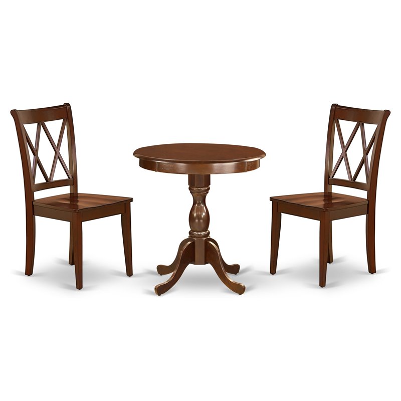 East West Furniture Eden 3-piece Wood Chair and Kitchen Table Set in Mahogany