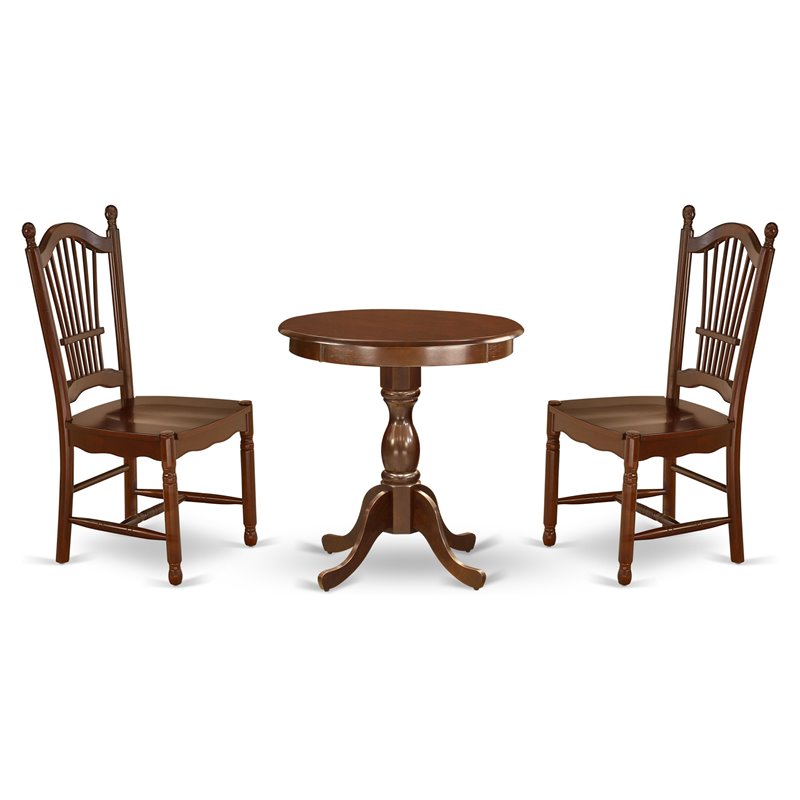 East West Furniture Eden 3-piece Dining Set with Table and 2 Chairs in Mahogany