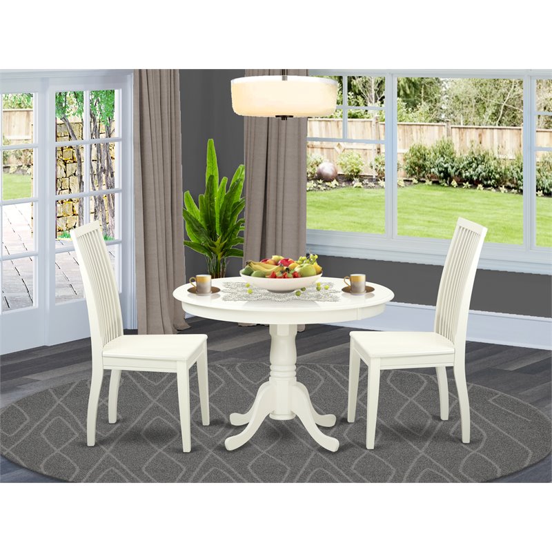 East West Furniture Hartland 3-piece Dining Table and Dinette Chairs in White