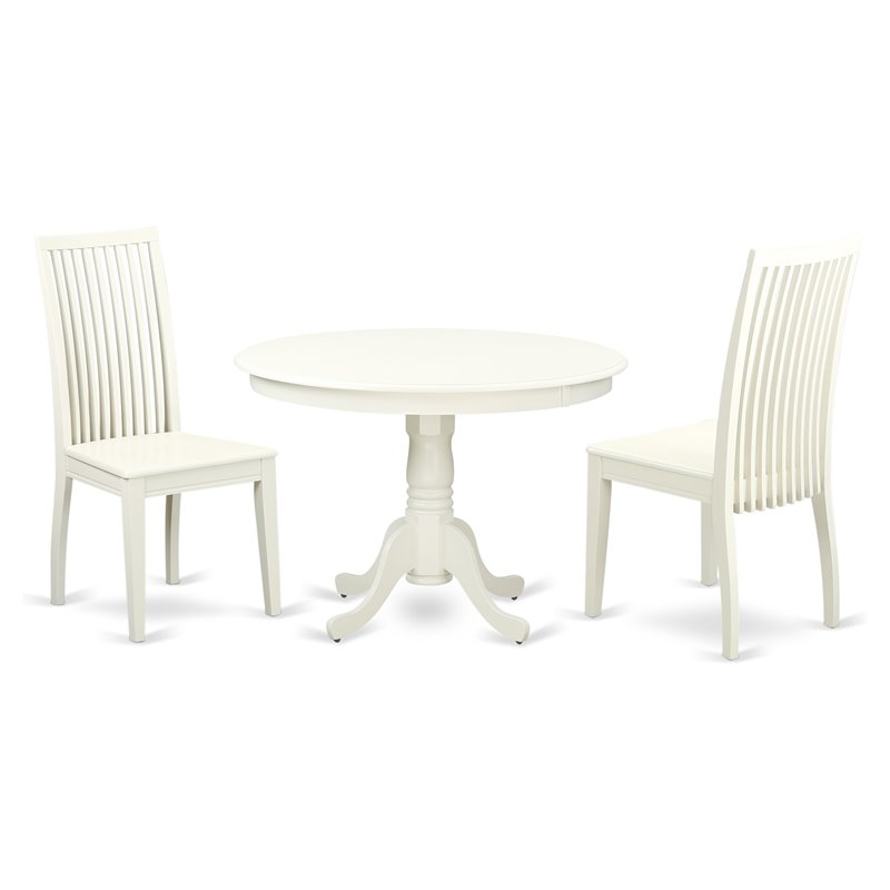 East West Furniture Hartland 3-piece Dining Table and Dinette Chairs in White