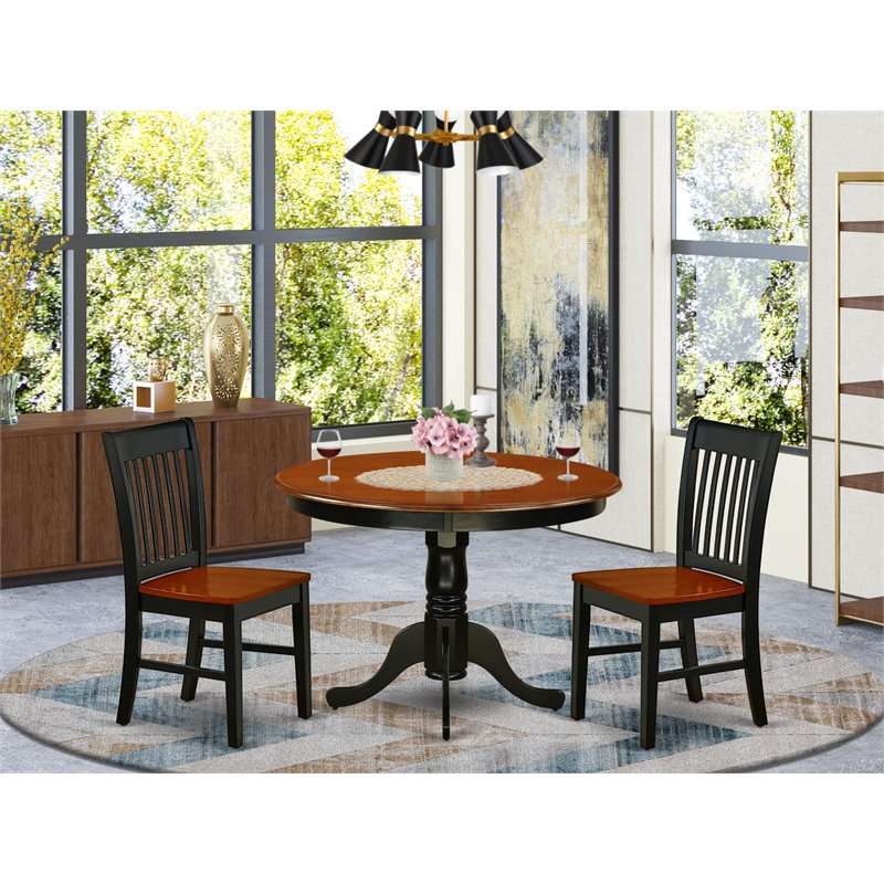 East West Furniture Hartland 3-piece Wood Kitchen Table Set in Black and Cherry