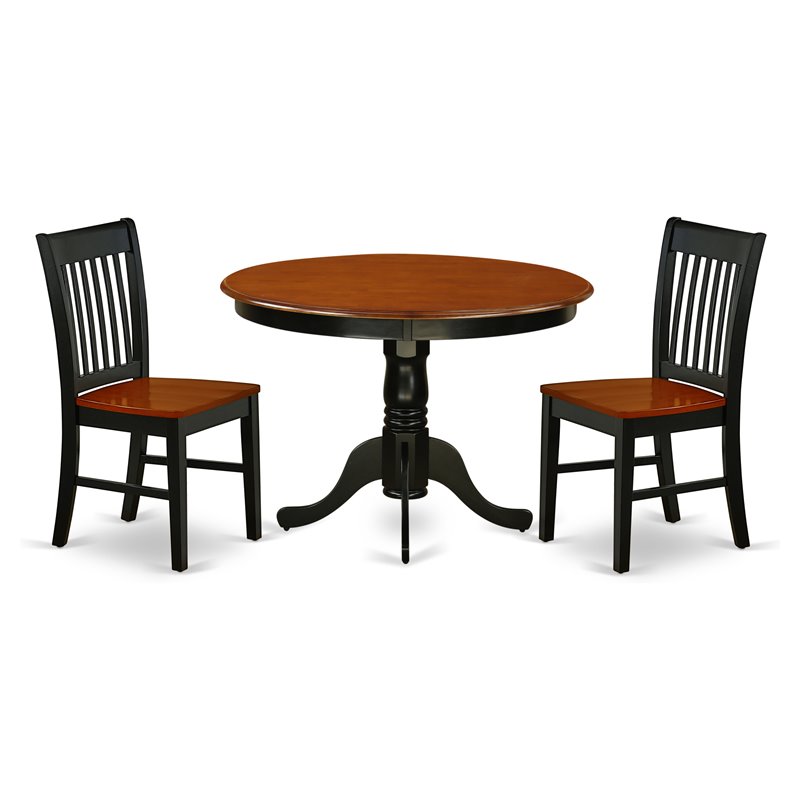 East West Furniture Hartland 3-piece Wood Kitchen Table Set in Black and Cherry