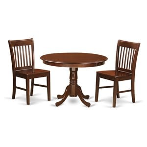 East West Furniture Hartland 3-piece Dining Chairs and Round Table in Mahogany