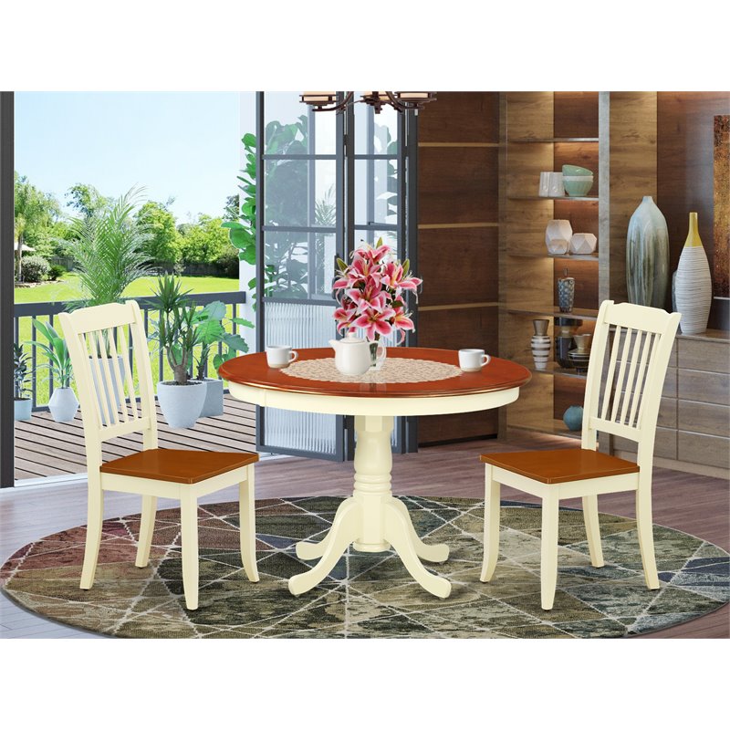 East West Furniture Hartland 3-piece Dining Set with Slatted Back in Cherry