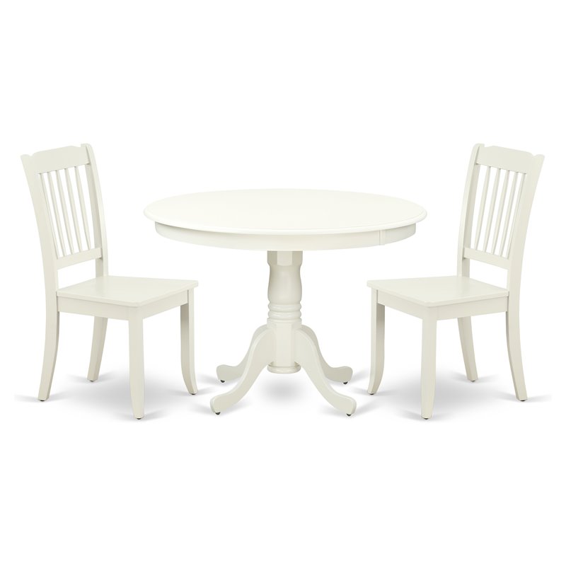 East West Furniture Hartland 3-piece Dining Set with Slatted Back in White