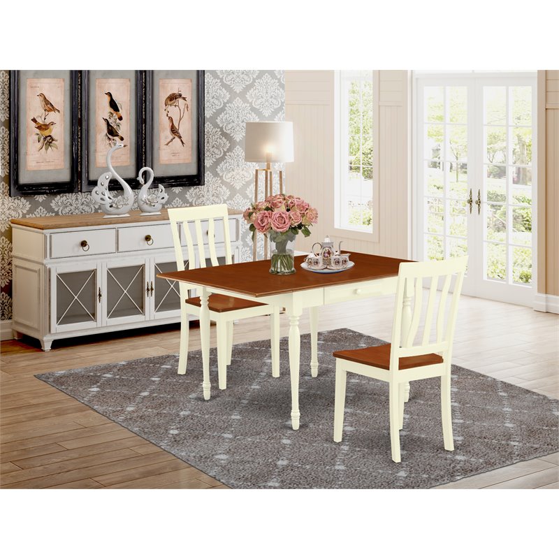 East West Furniture Monza 3-piece Dining Set with Slat Back in Buttermilk/Cherry