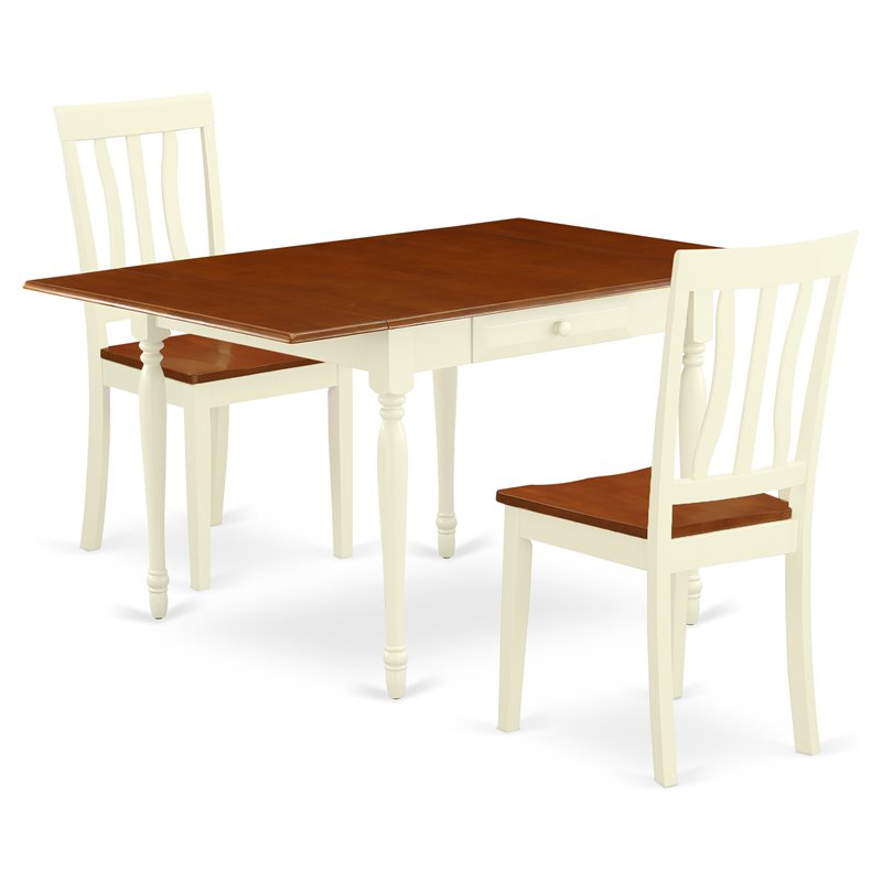 East West Furniture Monza 3-piece Dining Set with Slat Back in Buttermilk/Cherry